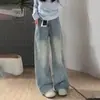 Jeans Anchos de Color Claro Estilo Retro Americano para Mujer, Verano Talla Grande Corte Holgado, Favorecedores para Cuerpo Tipo Pera, Pantalones de Pierna Recta