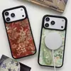 Funda Magnética Retro Roja Flor de Anacardo Manzana 17 para iPhone 15 Samsung S26 13/18 Promax