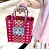 Cesta de Verduras Tailandesa Tejida a Cuadros de Color Contrastante Bolso Tejido Bolso de Elefante de Nicho Fiesta de Estudiantes Baño Viajes Cotidianos Cesta Portátil
