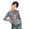 Camada Base Térmica Feminina com Interior Aconchegante Penteado Camiseta de Manga Longa com Gola Redonda Infantil Estilo Novo Outono Inverno Top Casual Versátil