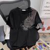 Camiseta de manga corta para hombre, marca de moda de verano, holgada, con hombros descubiertos, dragón, manga de cinco puntas, 2024, nueva camiseta popular de Internet.