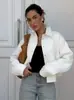Jaqueta de Couro Waffle Texturizado para Mulheres Moda Inverno 2026 Solta Gola Reversível Branca Casaco de Couro PU Tecido Roupas Femininas para Comércio Exterior