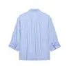Para Comércio Exterior Transfronteiriço Europeu e Americano Roupas Femininas Aliexpress Mais Vendidas de Verão Versátil Azul Claro Ombreira Manga Três Quartos Camisa