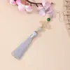Abanico Dorado Estampado con Borlas, Colgantes de Borlas, Borlas de Hanfu, Abanico Decorativo Hecho a Mano Estilo Antiguo, Adorno Colgante con Patrón de Nubes