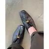 Sapatos Mocassins Vintage Chuyuji Estilo Old Money com Pregas para Mulheres, Sapatos de Couro Versáteis com Salto Grosso para Commuter Britânico