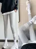 Leggings de forro polar gris claro para mujer, pantalones de punto de algodón puro para otoño, engrosados para abrigar en otoño e invierno, pantalones de algodón ajustados y que favorecen la figura
