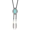 Collar de disco cruzado con estrella de cinco puntas, flor retro turquesa, cabeza de vaca, cordón de cera, cuello de polo de PU, nuevo retro transfronterizo