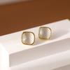 Pendientes Cuadrados de Piedra Ojo de Gato Lujo Ligero, Pendientes Redondos Estilo Bobina de Mosquitos Fresco Retro, Pendientes Minimalistas Únicos de Nicho Estilo Hong Kong