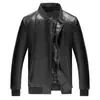 Ropa Exterior de Cuero para Hombres de Mediana Edad Cuello Redondo Primavera y Otoño Delgada Chaqueta de Cuero de Motociclista Tipo Novio Pu para Hombres Nuevo Estilo 2024