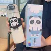 Novo Copo Térmico Panda para Duas Bebidas de Grande Capacidade com Canudo de Aço Inoxidável 316 Alça Portátil Estilo Portátil