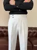 Pantalones casuales de hombre italianos de Nápoles, lujosos y sofisticados, de cintura alta, con caída, cropped