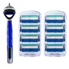 Novo Modelo 2026 Lâmina de Barbear Manual de Cinco Camadas Masculina com Cabo Azul e Cabeça de Lâmina de Reposição Multicamada de Aço Inoxidável