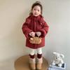 Abrigo de Algodón Grueso para Niñas Ropa de Invierno 2025 Nueva Elegante Chaqueta de Algodón de Longitud Media Ceñida a la Cintura Atuendo Rojo de Año Nuevo para Niñas