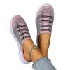 2025 Verano Nuevas Pantuflas Planas Comercio Exterior Europeo y Americano Talla Grande Punta Redonda Bloque de Color Tejido de Punto Volador Slip-On Media Pantufla para Mujer