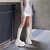 Botas largas blancas de suela gruesa para mujer, botas de montar altas finas de verano, estilo británico, botas Martin pequeñas