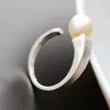 Nafoge Joias de Prata Atacado Moda Prata Escovada Anel Aberto de Prata para Mulheres Anel de Prata 925 Sterling com Pérola Natural