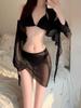 Traje de baño de cuatro piezas con bikini dividido estilo cibernético sexy de Dopamine Style para mujer, traje de baño de manga larga con escote pequeño para vacaciones en aguas termales