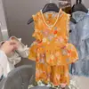 Conjunto de Top sin Mangas y Pantalones de Linterna para Niñas 2026 Verano Algodón Seda Algodón Artificial Pantalones de Linterna Top sin Mangas Delgado Conjunto de Dos Piezas Moderno