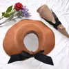 Chapéu de Sol Tricotado em Malha de Urdição de Algodão Monocromático Moda Coreana Feminina Chapéu de Sol de Verão Nova Moda Chapéu de Palha Decorativo com Laço
