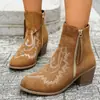 Nuevas botas Chelsea de tacón cuadrado bordadas y estampadas, botines de mujer estilo europeo y americano transfronterizos con cremallera lateral, zapatos de talla grande