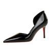 9265-A Estilo Europeu e Americano Moda Simples Sexy Salto Alto Salto Agulha Feminino Couro Envernizado Brilhante Lateral Qualidade do Ar Sapatos Versáteis