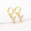 Pendientes de Moda Europeos y Americanos Transfronterizos, Chapados en Cobre con Oro Real, Pendientes de Aro con Circonitas Microincrustadas, Pendientes Sencillos y Elegantes con Letras para Mujer