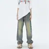 Jeans de Hombre Color Amarillo Arcilla Retro Pierna Ancha Persona Baja Primavera Verano Nuevos Cintura Alta Rectos Holgados Adelgazantes Pantalones Largos