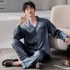 Pijama masculino, novo modelo verão 2026, seda gelada primavera e outono manga longa jovem tamanho plus size conjunto de roupa de casa
