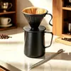 Conjunto de café pour-over para exterior em aço inoxidável 304 com filtro de aço inoxidável, funil de café off-white e todos os acessórios pretos em aço.