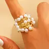 Anillo Exagerado con Borla de Perlas Estilo Bohemio Retro Transfronterizo Europeo y Americano Joyería de Mano Personalizada de Acero Inoxidable con Turquesa para Mujer