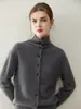 Nuevo suéter cárdigan top de punto básico liso de cuello alto holgado de cachemir versátil simple para otoño e invierno para mujer