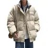 Abrigo de Algodón Corduroy Retro para Hombre Otoño Invierno Espesor Maillard Cuello Alto Chaqueta de Algodón Parche con Letra Chaqueta Acolchada de Algodón Ropa de Abrigo