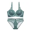Lencería Sexy de Encaje Ruso Sujetador con Aros Suave para Mujeres Pecho Pequeño Se Ve Más Grande Tipo de Ajuste Push-up Conjunto de Sujetador Sujetador