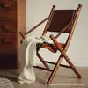 Silla plegable de cuero Monet Silla de ocio para balcón de madera maciza nórdica Silla de caza de diseñador retro