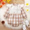 Roupa Infantil de Primavera e Outono Novo Renda Meninas Roupa de Bebê Macacão Triângulo Infantil Moda Renda Gola Roupa