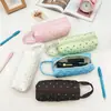 Necessaire matelassada com bolinhas rosa e azul estilo coreano, bolsa de higiene pessoal portátil para viagem de grande capacidade, bolsa simples de mão para armazenamento