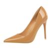9511-6 Estilo Europeo y Americano Moda Simple Tacón de Aguja Super Alto Cuero Patentado Boca Baja Punta Afilada Zapatos Sexy de Club Nocturno para Mujer