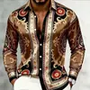 Suministro transfronterizo, camisa de manga larga para hombre con estampado integral retro estilo europeo, acabado satinado, estilo casual de vacaciones, con cuello de solapa