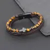 Pulsera de Piedra Natural Explosiones Transfronterizas Pulsera de Acero Inoxidable Piedra Ojo de Tigre Pulsera Cruzada Hecha a Mano Joyería para Hombres y Mujeres