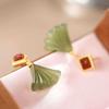 Pendientes de jade blanco, plata 925, pendientes rojos del sur, pendientes de hoja de ginkgo de jade para mujer, pendientes de moda retro exquisitos