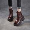 Botas de Luxo Acessível Italianas com Solado Grosso e Zíper Lateral para Mulheres Outono e Inverno 2025 Botas Curtas Cavaleiro de Couro Bovino Costurado à Mão Botas de Motociclista Retrô