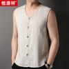 Chaleco Lino Transpirable Hebilla Retro Liso Hengyuanxiang para Hombre Verano 2023 Nuevo Estilo Estilo Nacional sin Mangas