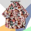 Camisa Floral Tailandesa de Playa para Hombre de Manga Corta Ins Guapo Verano Estilo Hong Kong Retro Hawaiana Seda de Hielo Camisa de Playa Moderna