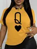 Camiseta Casual Feminina Inawly para Aliexpress Transfronteiriço com Carta de Poker Rainha