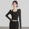 Top deportivo de yoga para otoño e invierno, de manga larga ajustado con almohadillas en el pecho, adecuado para correr, entrenamiento y fitness