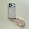 Estilo Coreano Cor Dourada Bolinhas Compatível com Capa de Celular iPhone 17 Pro Max Apple 16 Pro Gancho Portátil 15P Feminino
