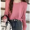 Top básico de malha com borda enrolada para mulheres, novo estilo outono/inverno, camada interna de veludo térmico peludo, top tipo suéter pulôver, primavera