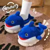 Pantuflas de Algodón de Invierno 2026 para Niños y Niñas, Cálidas y Felpudas, Uso en Casa Padre-Hijo, Suela Gruesa, Lindo Diseño de Tiburón Pequeño