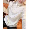Camisa Básica Térmica de Veludo Dupla Face com Strass de Gola Alta para Mulheres Plus Size, Novo Estilo Outono e Inverno, Top Básico Quente Solto e Fashion para Mulheres