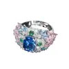 Anillo Abierto Estilo Europeo y Americano para Mujer con Diamantes y Circones de Colores, Anillo Personalizado Estilo Étnico Retro de Lujo Ligero, Superventas Transfronterizo